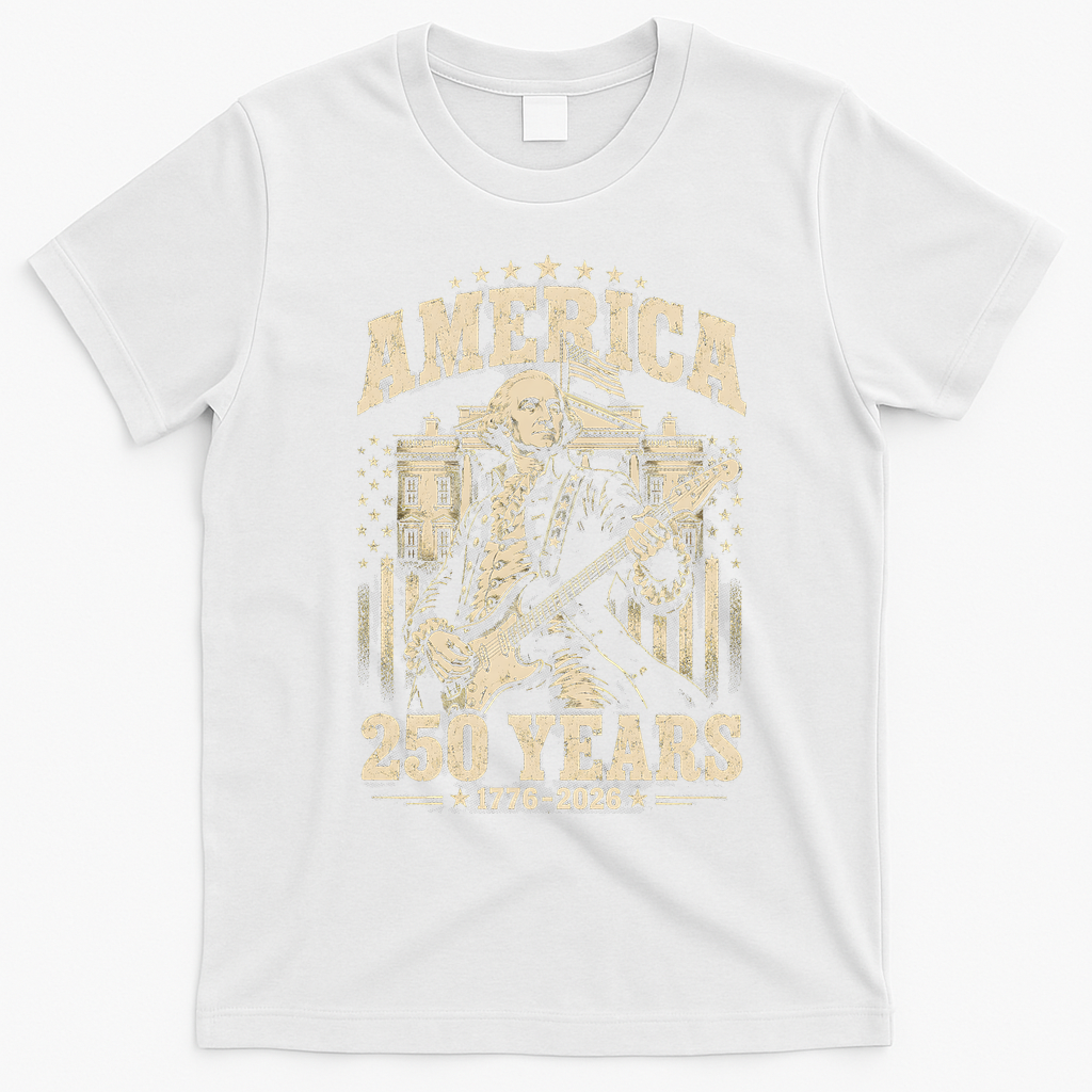 Celebrate 250 Years Of America George Washington Rocking Out T-Shirt - White