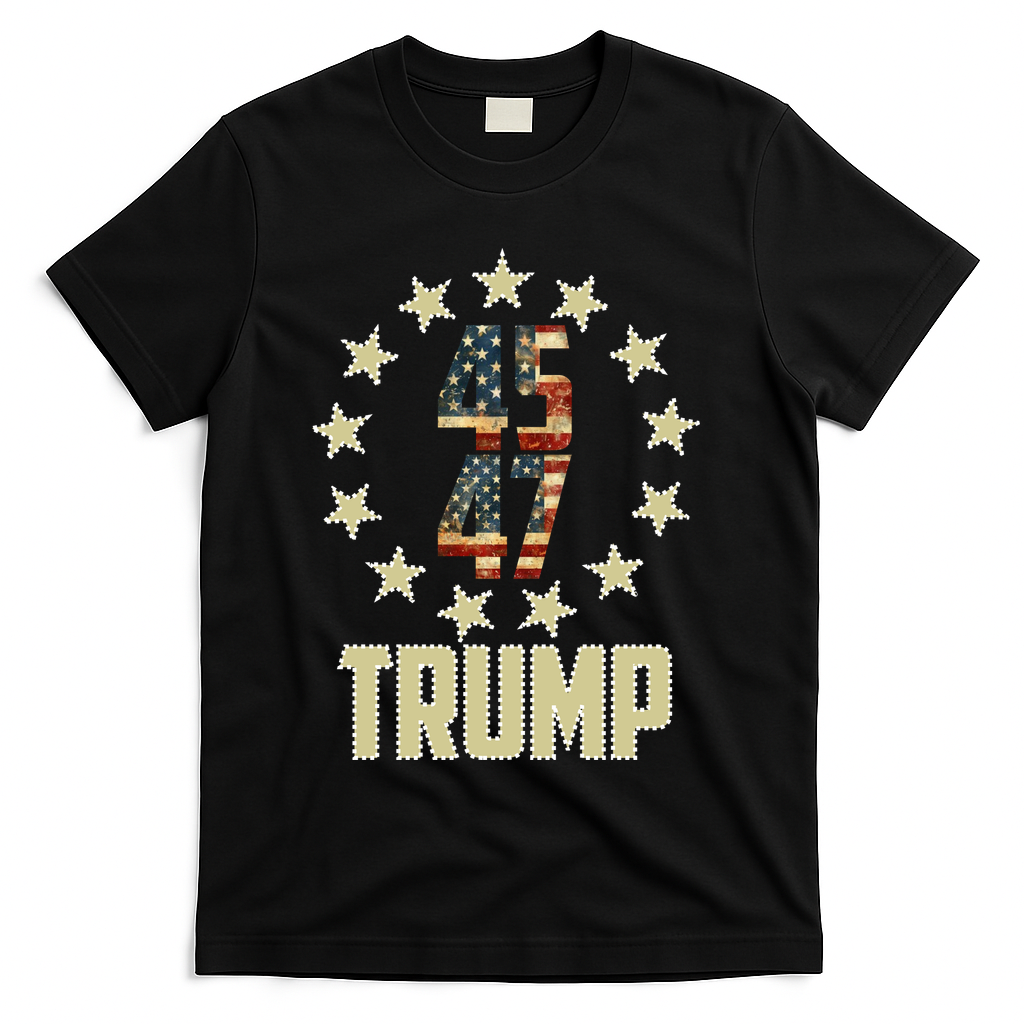 Classic 45 47 Trump American Flag T-Shirt - Black