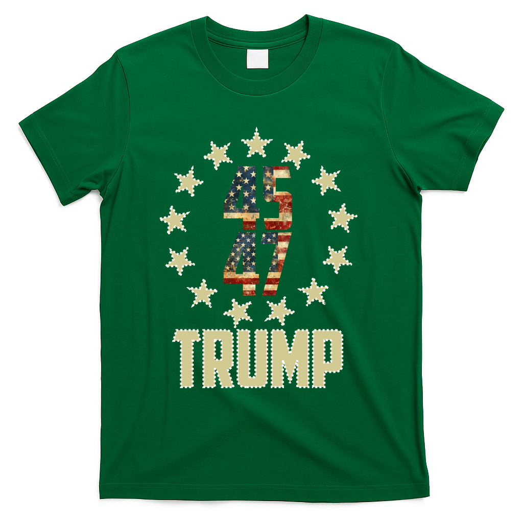 Classic 45 47 Trump American Flag T-Shirt - Green