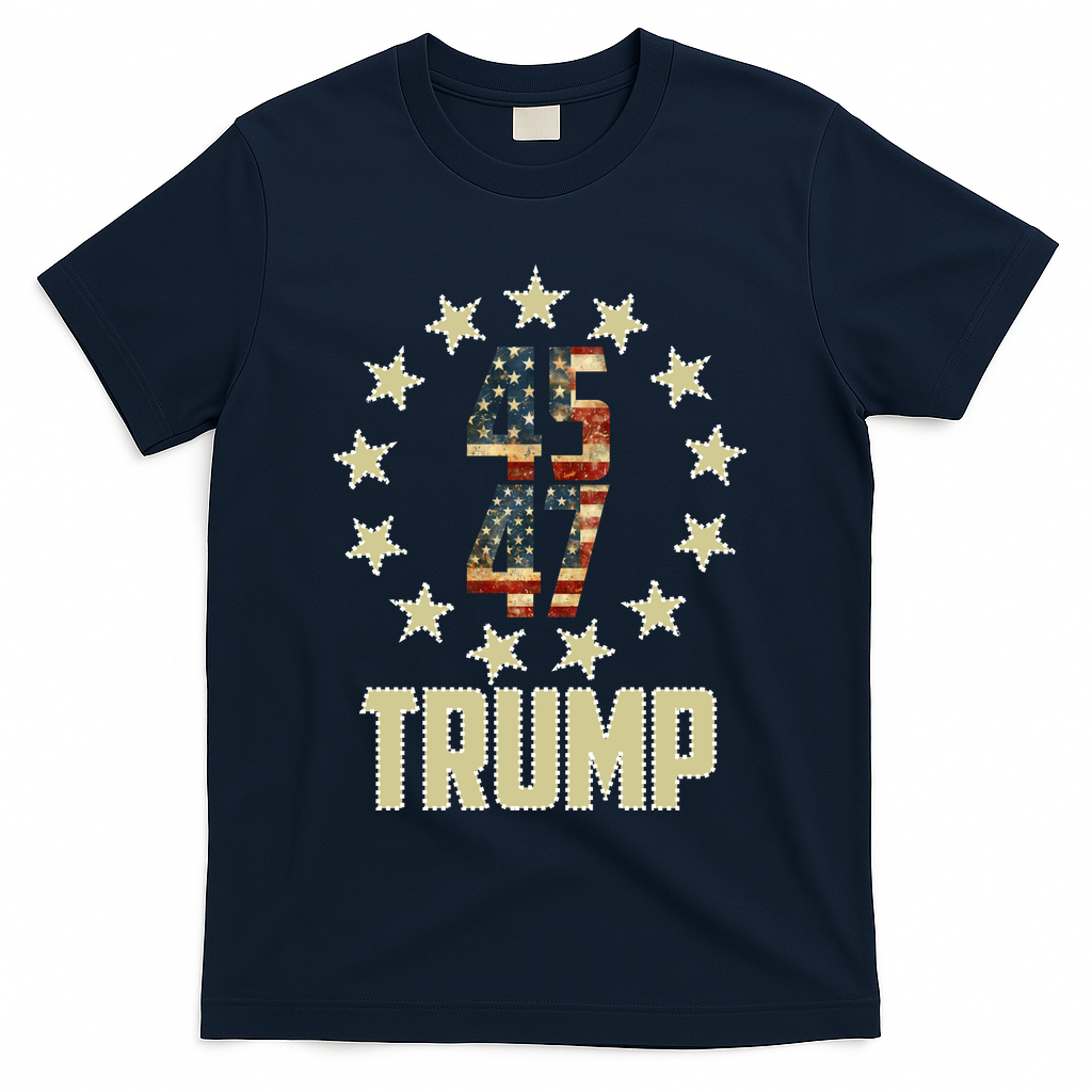 Classic 45 47 Trump American Flag T-Shirt - Navy