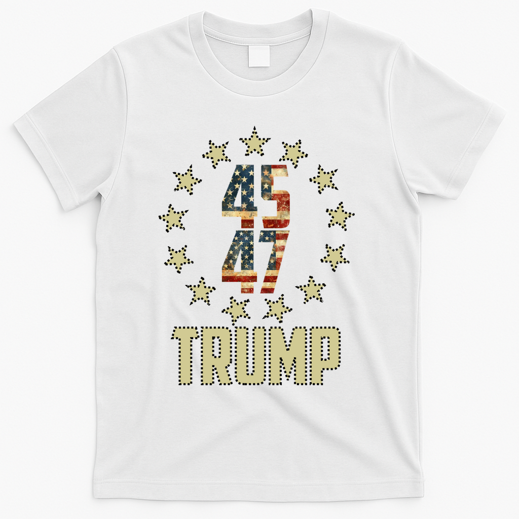 Classic 45 47 Trump American Flag T-Shirt - White