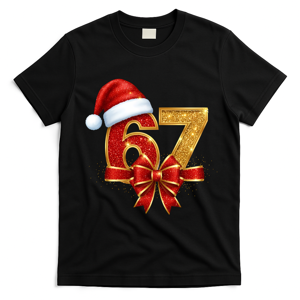 Christmas 67 Santa Hat Bow T-Shirt - Black