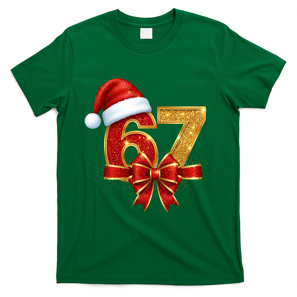 Christmas 67 Santa Hat Bow T-Shirt - Irish Green