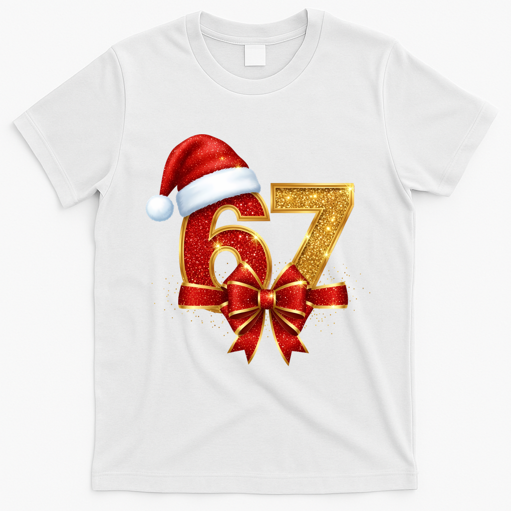 Christmas 67 Santa Hat Bow T-Shirt - White