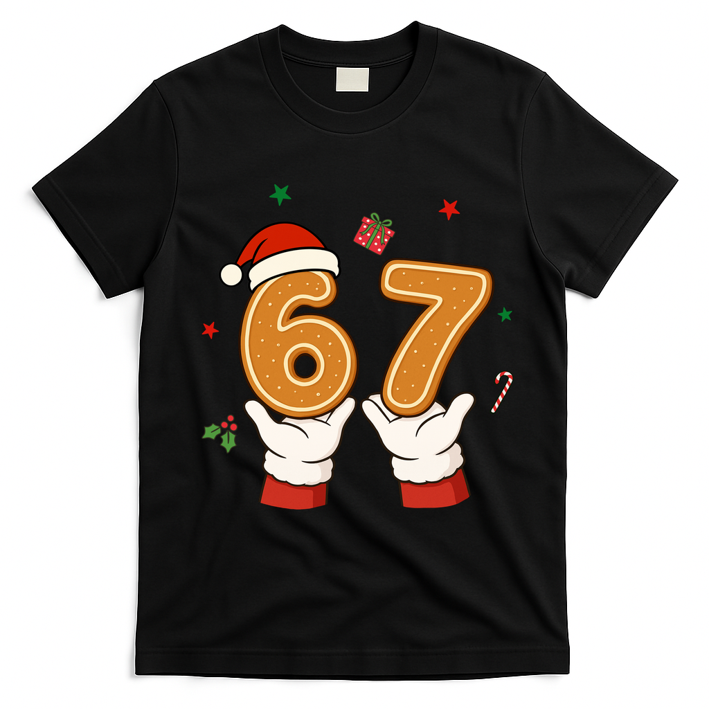 Christmas 67 Six Seven Cookies Santa 6-7 Funny T-Shirt - Black