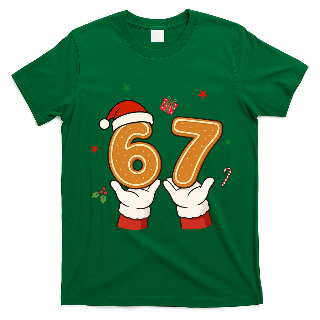 Christmas 67 Six Seven Cookies Santa 6-7 Funny T-Shirt - Irish Green