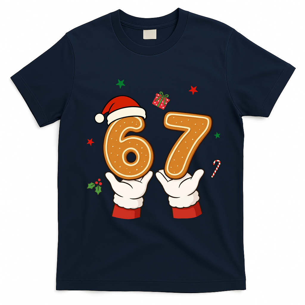 Christmas 67 Six Seven Cookies Santa 6-7 Funny T-Shirt - Navy Blue