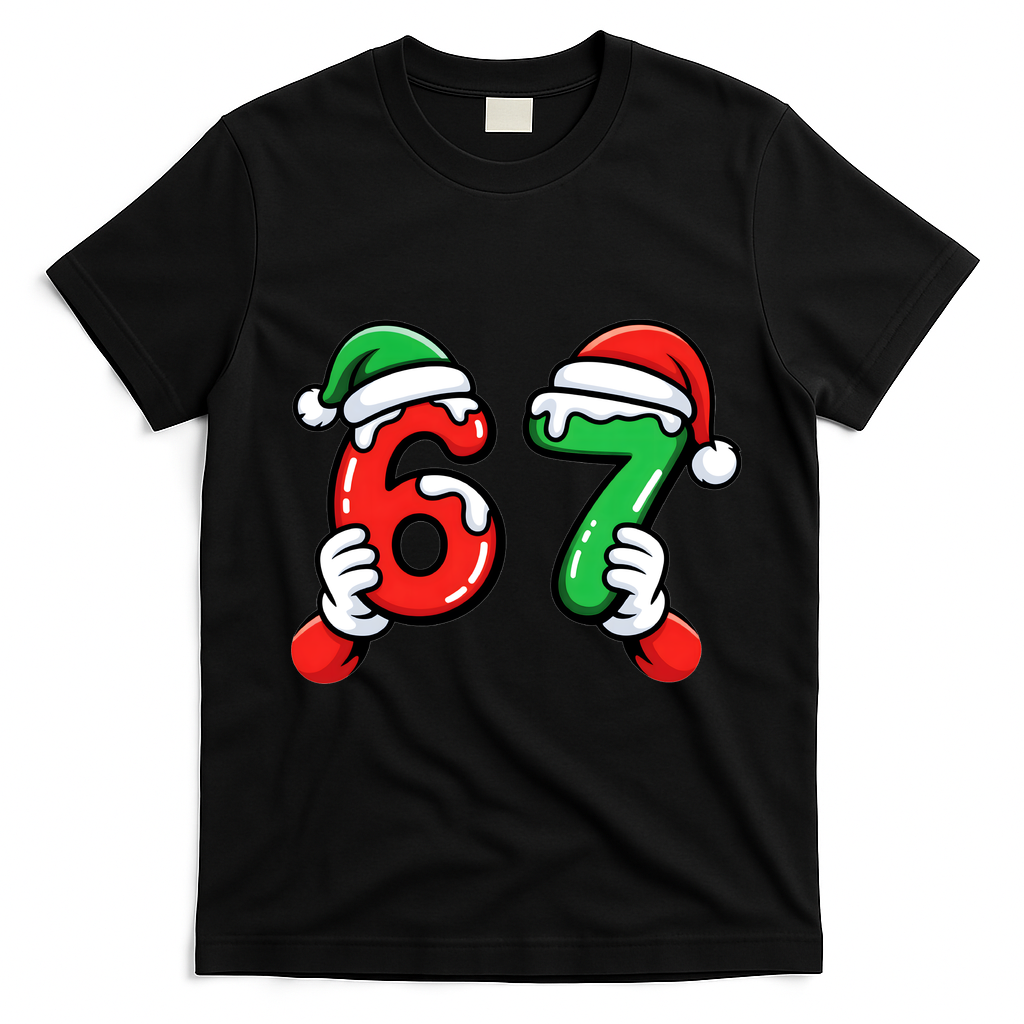 Christmas 67 Santa Hands 6-7 Meme Funny  T-Shirt - Black