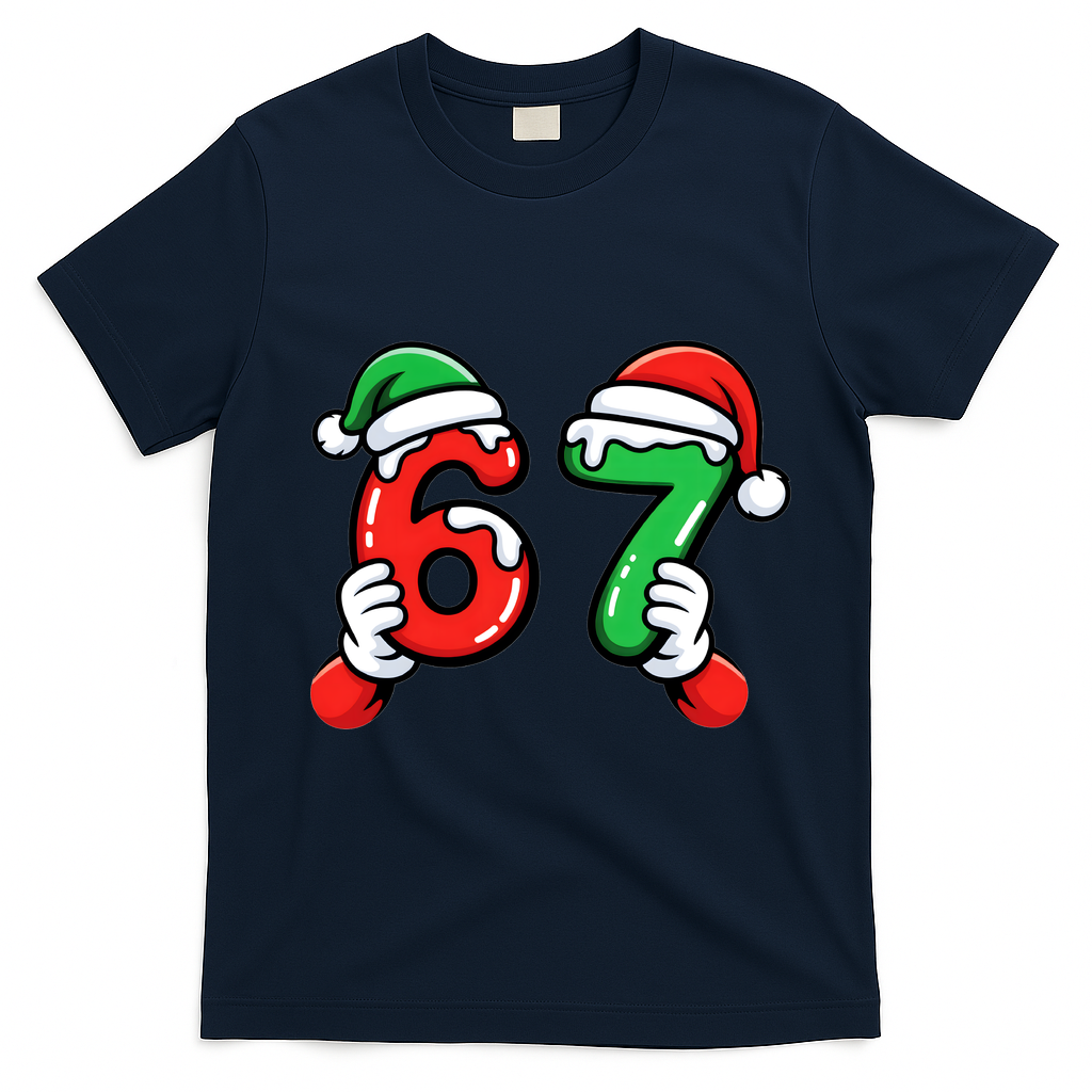 Christmas 67 Santa Hands 6-7 Meme Funny  T-Shirt - Navy Blue