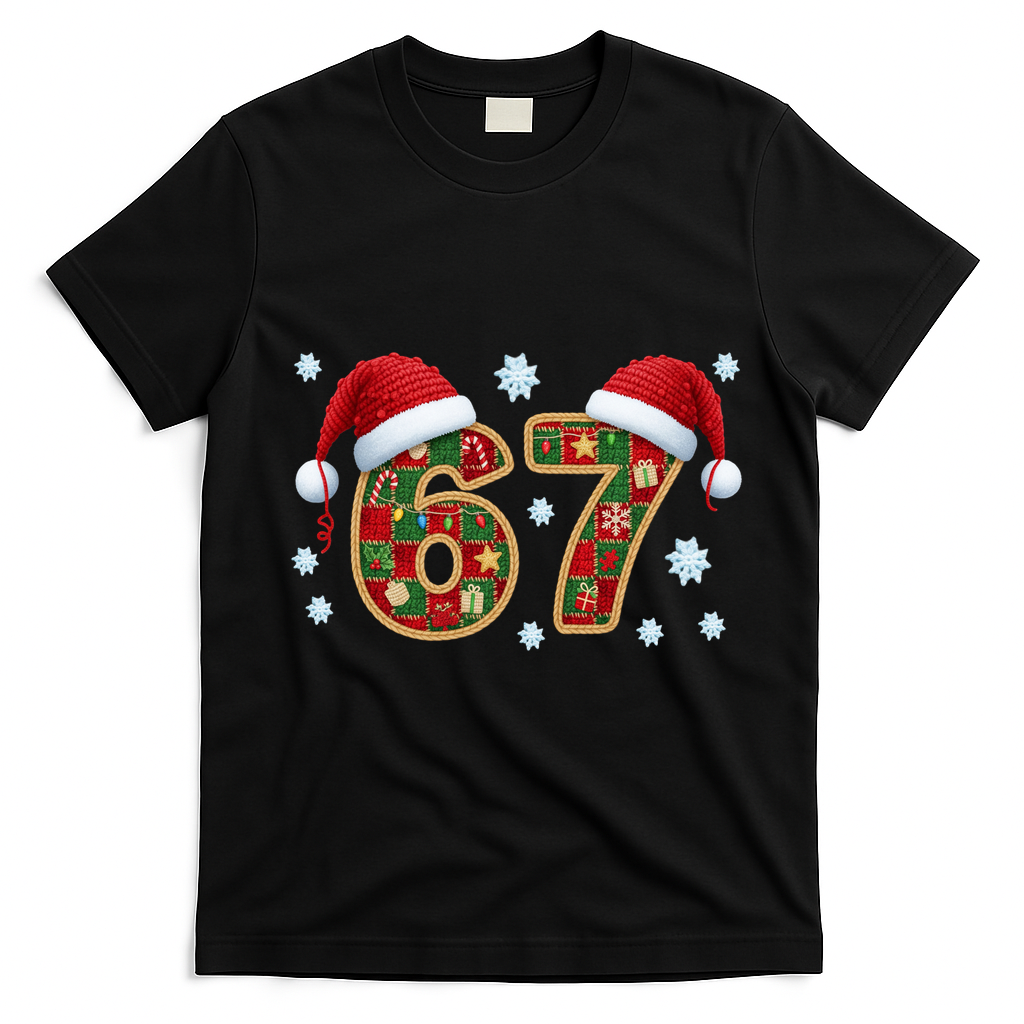 Christmas 67 With Santa Hat T-Shirt - Black