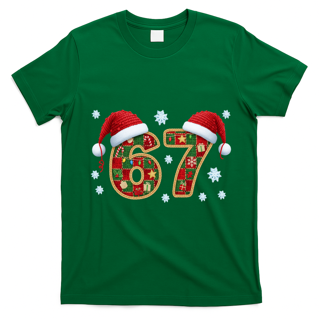 Christmas 67 With Santa Hat T-Shirt - Irish Green