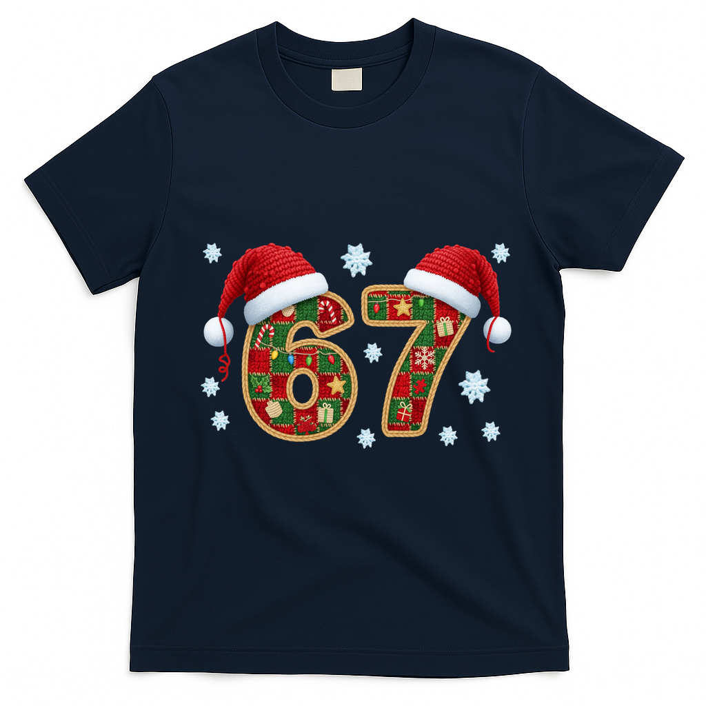 Christmas 67 With Santa Hat T-Shirt - Navy Blue