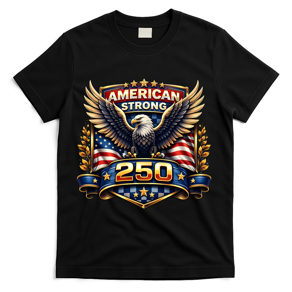 Celebrate America 250th Birthday American Strong 250 Eagle Emblem T-Shirt - Black