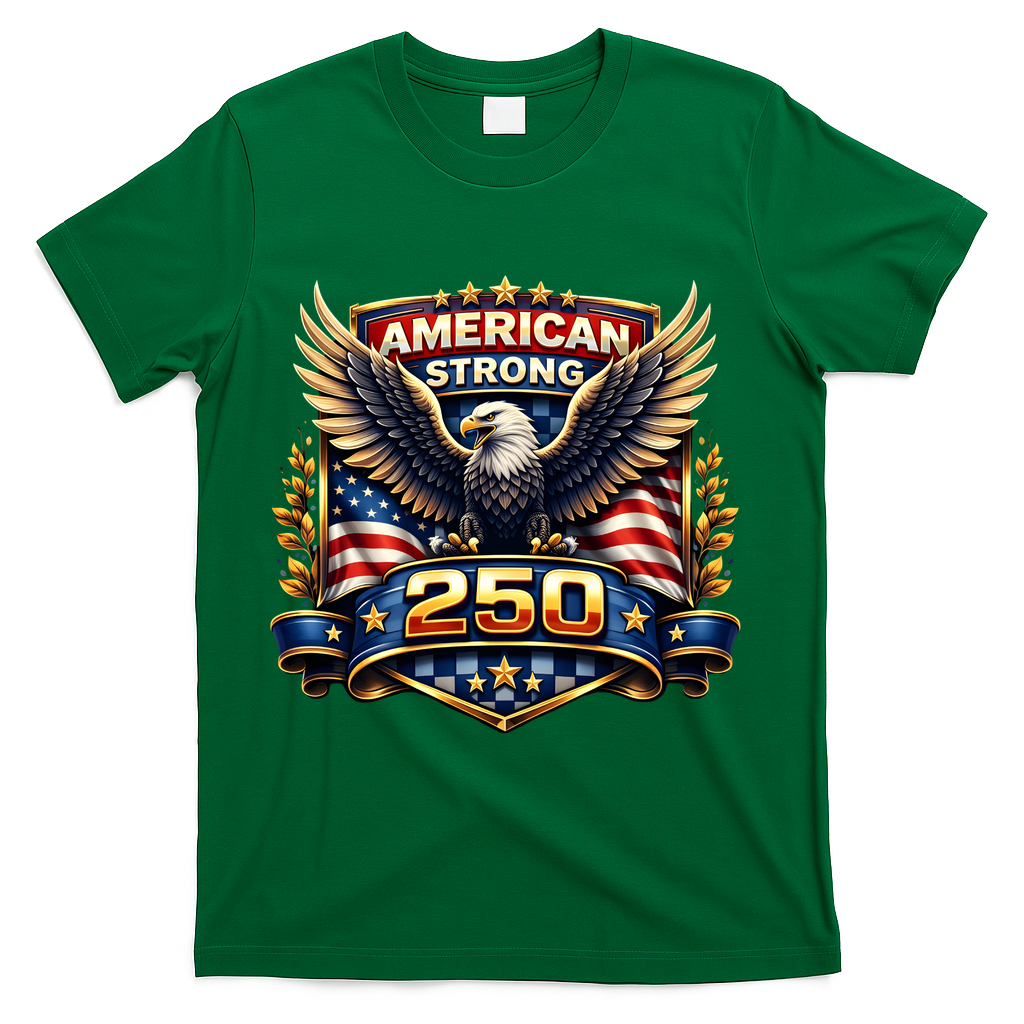 Celebrate America 250th Birthday American Strong 250 Eagle Emblem T-Shirt - Green