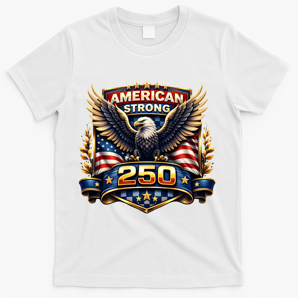 Celebrate America 250th Birthday American Strong 250 Eagle Emblem T-Shirt - White
