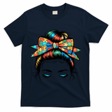 Colorful Autism Awareness Messy Hair Bun Girl T-Shirt - Navy