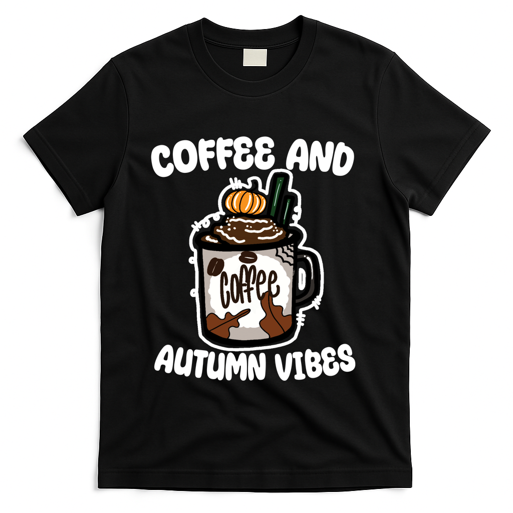 Coffee And Autumn Vibes Halloween T-Shirt - Black