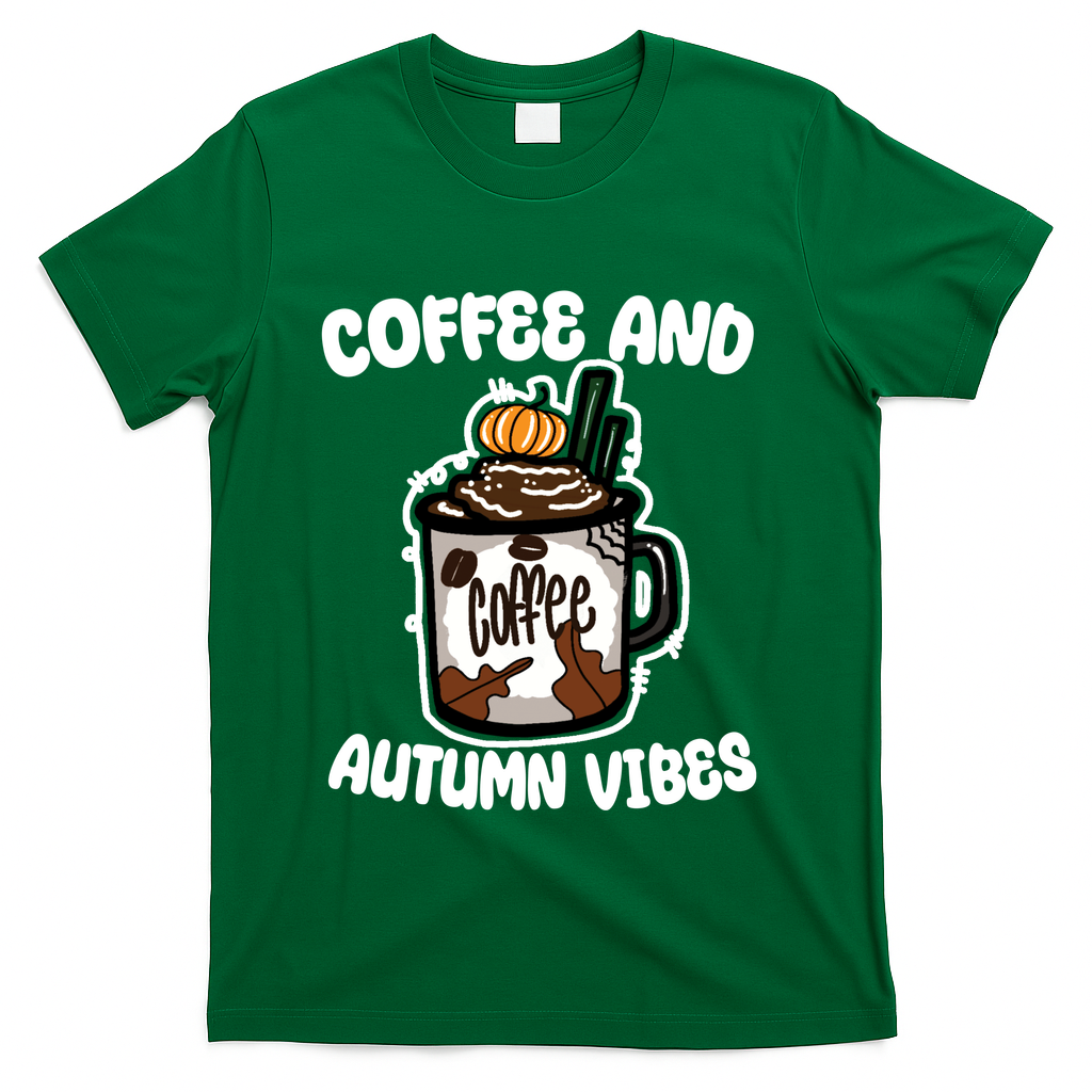 Coffee And Autumn Vibes Halloween T-Shirt - Green
