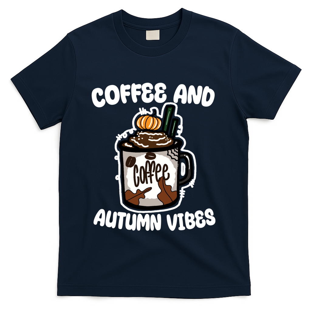 Coffee And Autumn Vibes Halloween T-Shirt - Navy