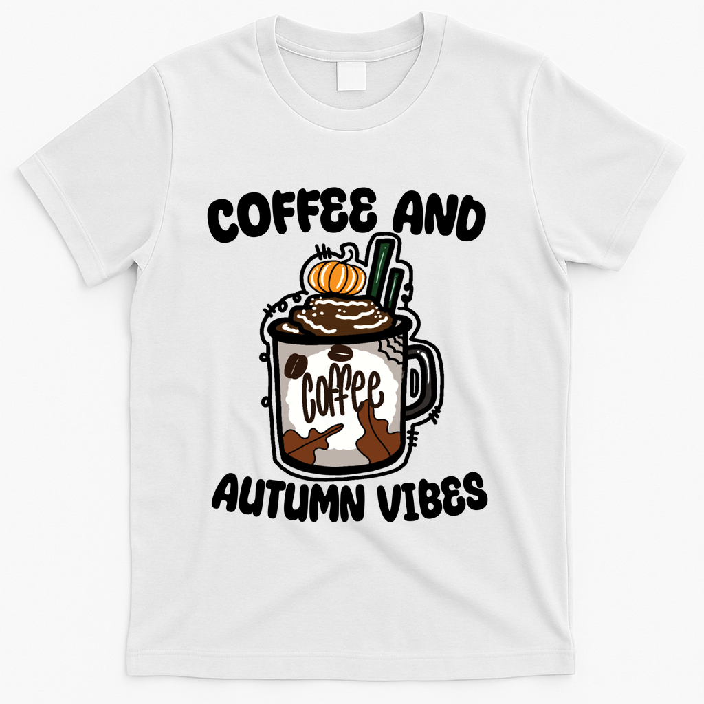 Coffee And Autumn Vibes Halloween T-Shirt - White