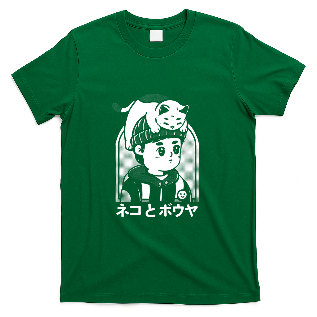 Cat And Boy - Green