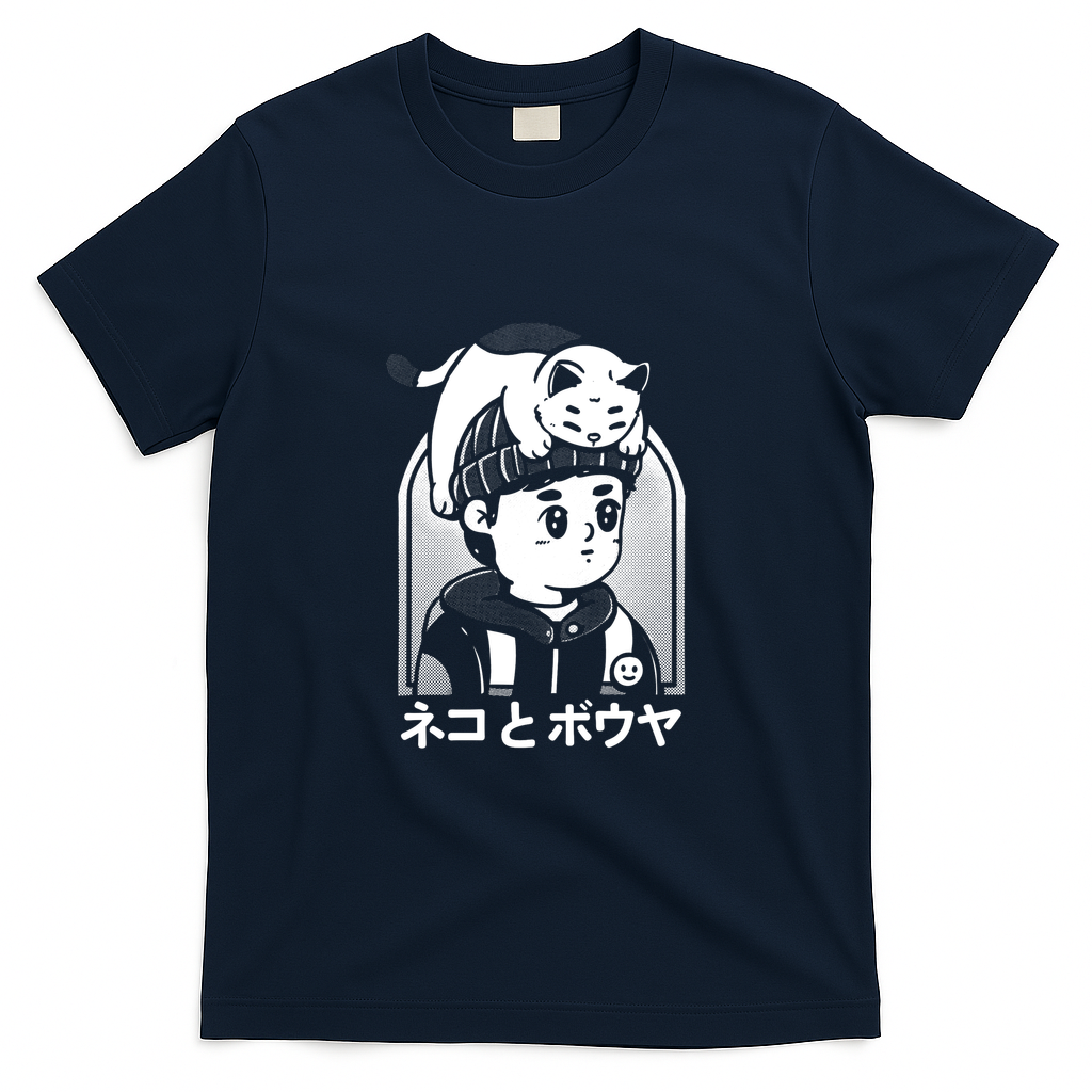 Cat And Boy - Navy