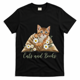 Cats And Books Floral Cute T-Shirt