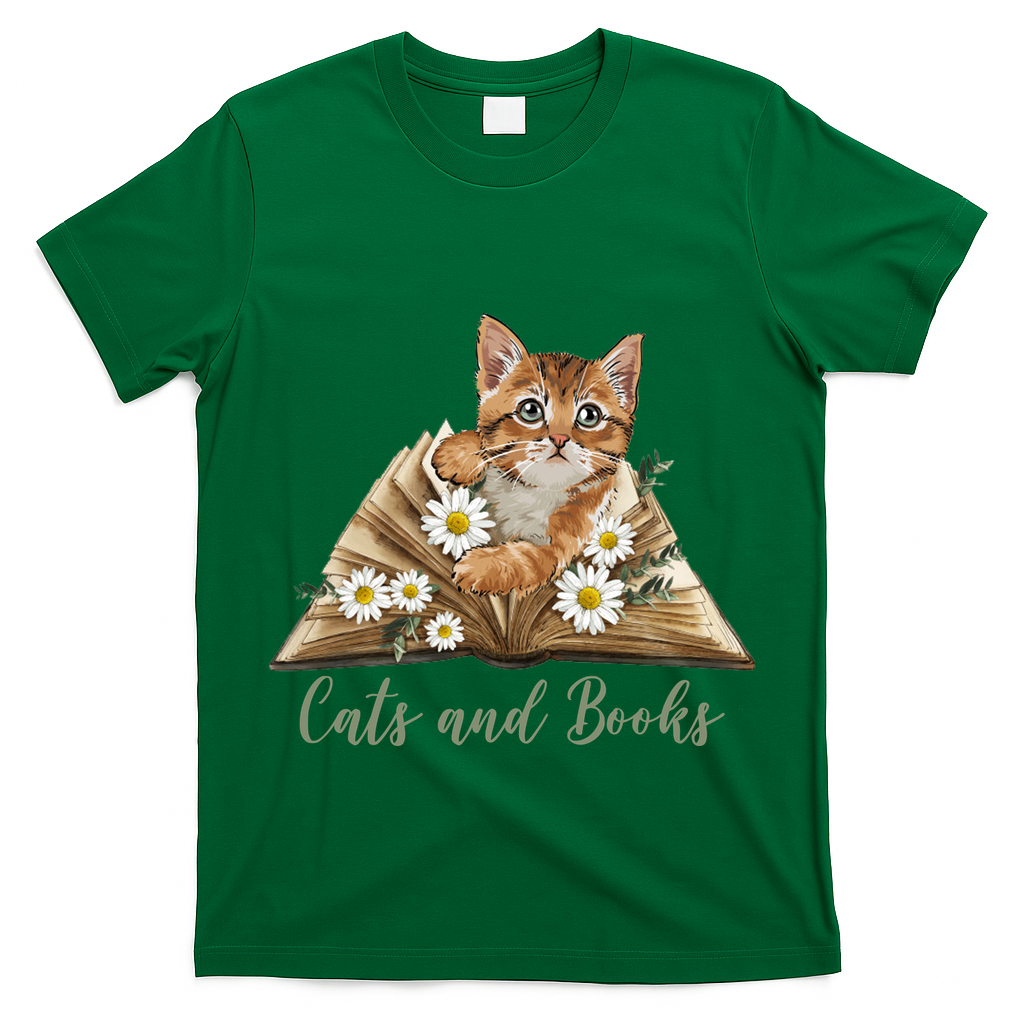 Cats And Books Floral Cute T-Shirt