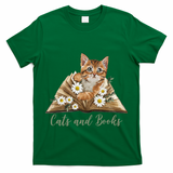 Cats And Books Floral Cute T-Shirt