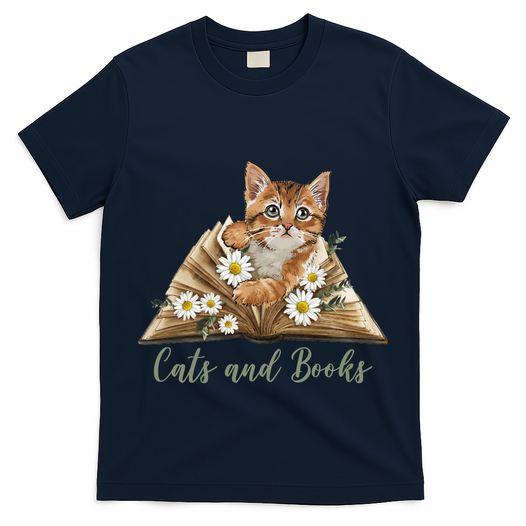 Cats And Books Floral Cute T-Shirt