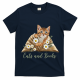 Cats And Books Floral Cute T-Shirt
