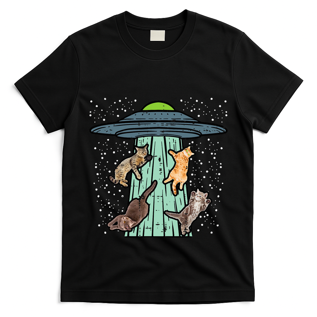 Cats Abducted By Ufo Funny Alien Space Lover T-Shirt
