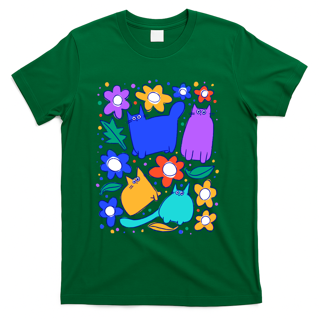 Cats and flowers - Green
