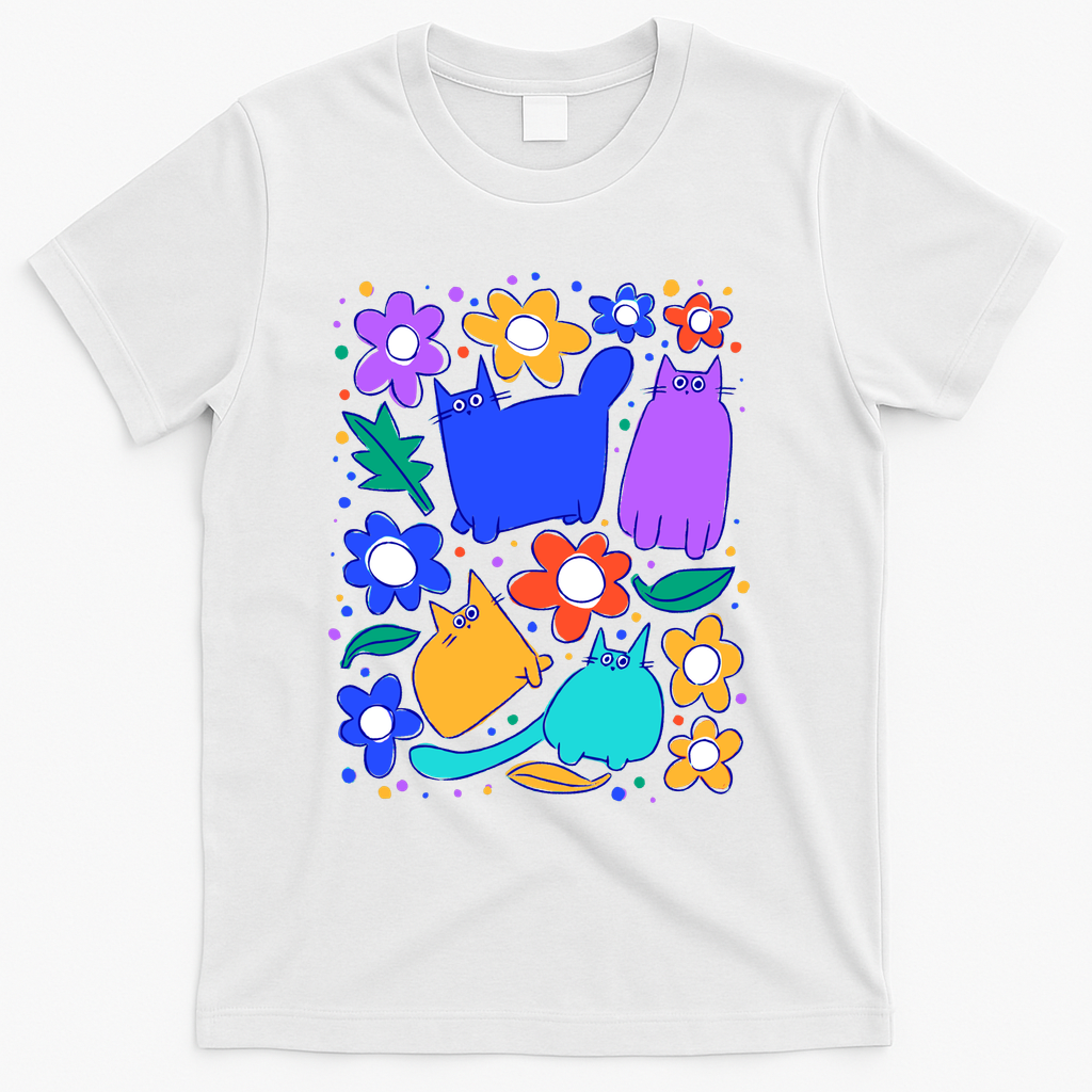 Cats and flowers - White