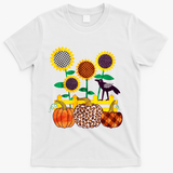 Cute Autumn Fall Patterns Raven Crow Sunflowers Pumpkins T-Shirt - White