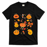 Cute Autumn Fall Pumpkins Ribbons Bows T-Shirt - Black