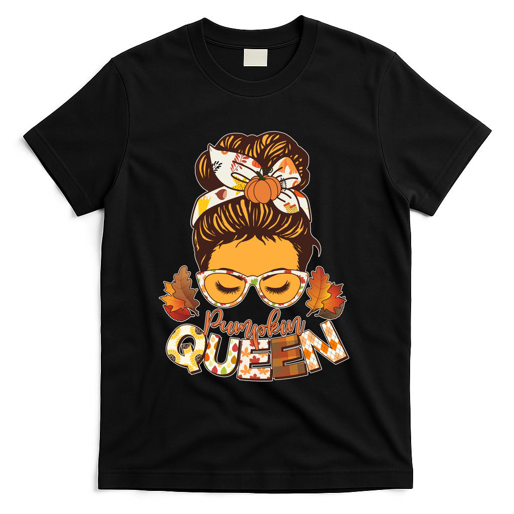 Cute Autumn Fall Pumpkin Queen T-Shirt - Black