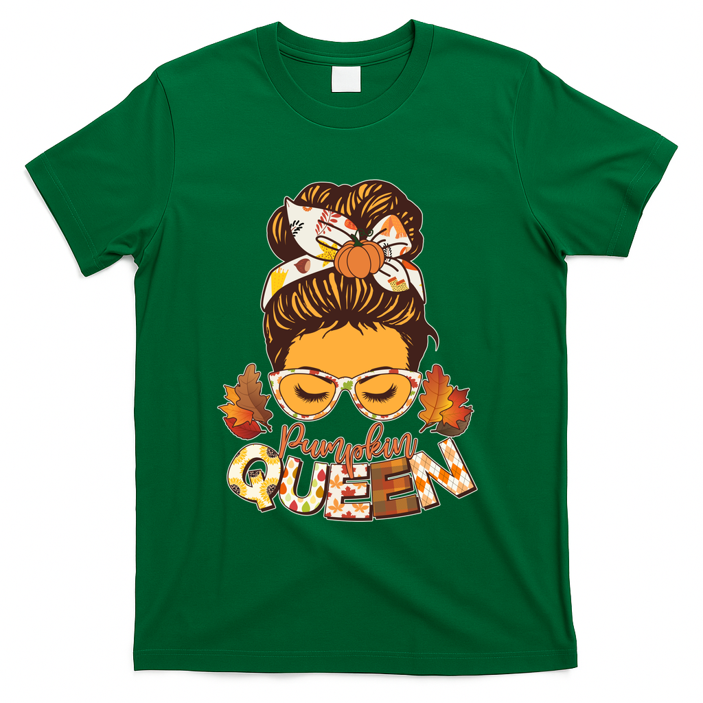 Cute Autumn Fall Pumpkin Queen T-Shirt - Green