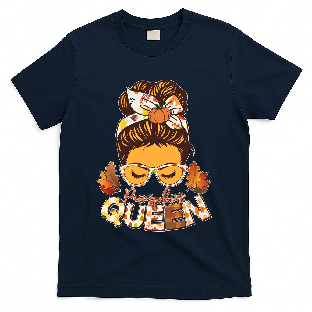 Cute Autumn Fall Pumpkin Queen T-Shirt - Navy