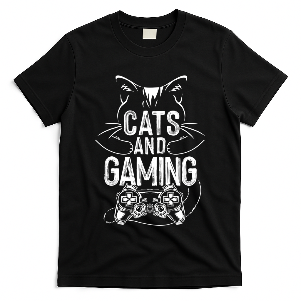 Cats And Gaming Funny For Gamer, Cat Lover, Cat Mom, Cat Dad T-Shirt