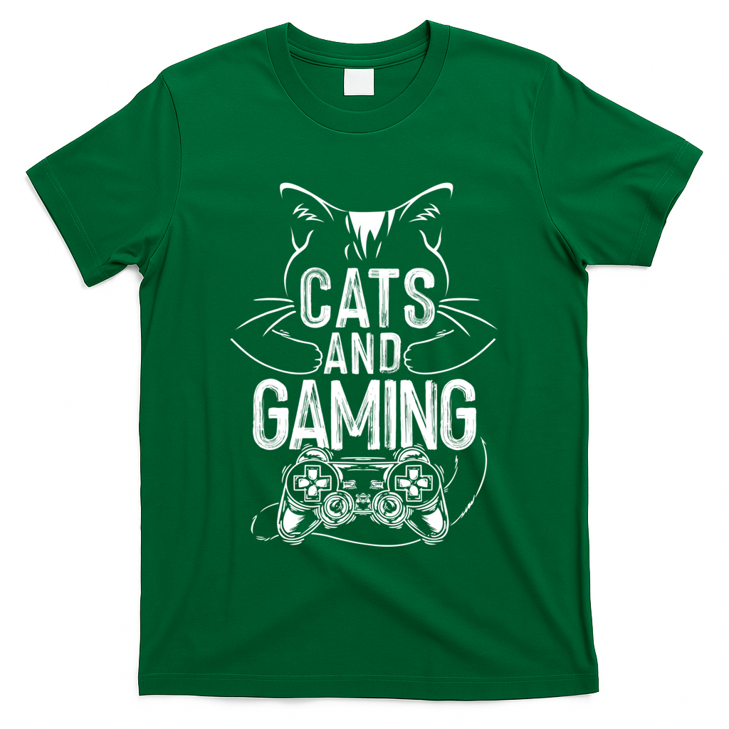 Cats And Gaming Funny For Gamer, Cat Lover, Cat Mom, Cat Dad T-Shirt
