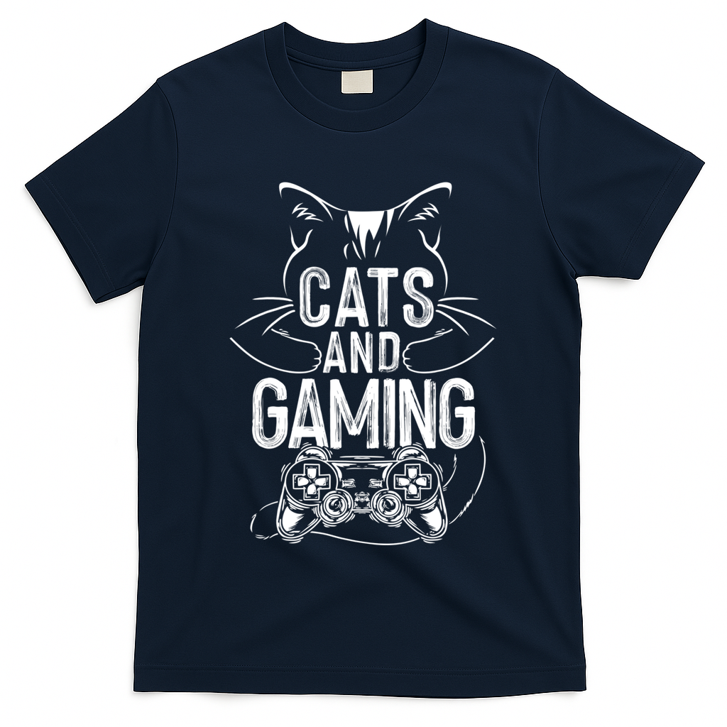 Cats And Gaming Funny For Gamer, Cat Lover, Cat Mom, Cat Dad T-Shirt