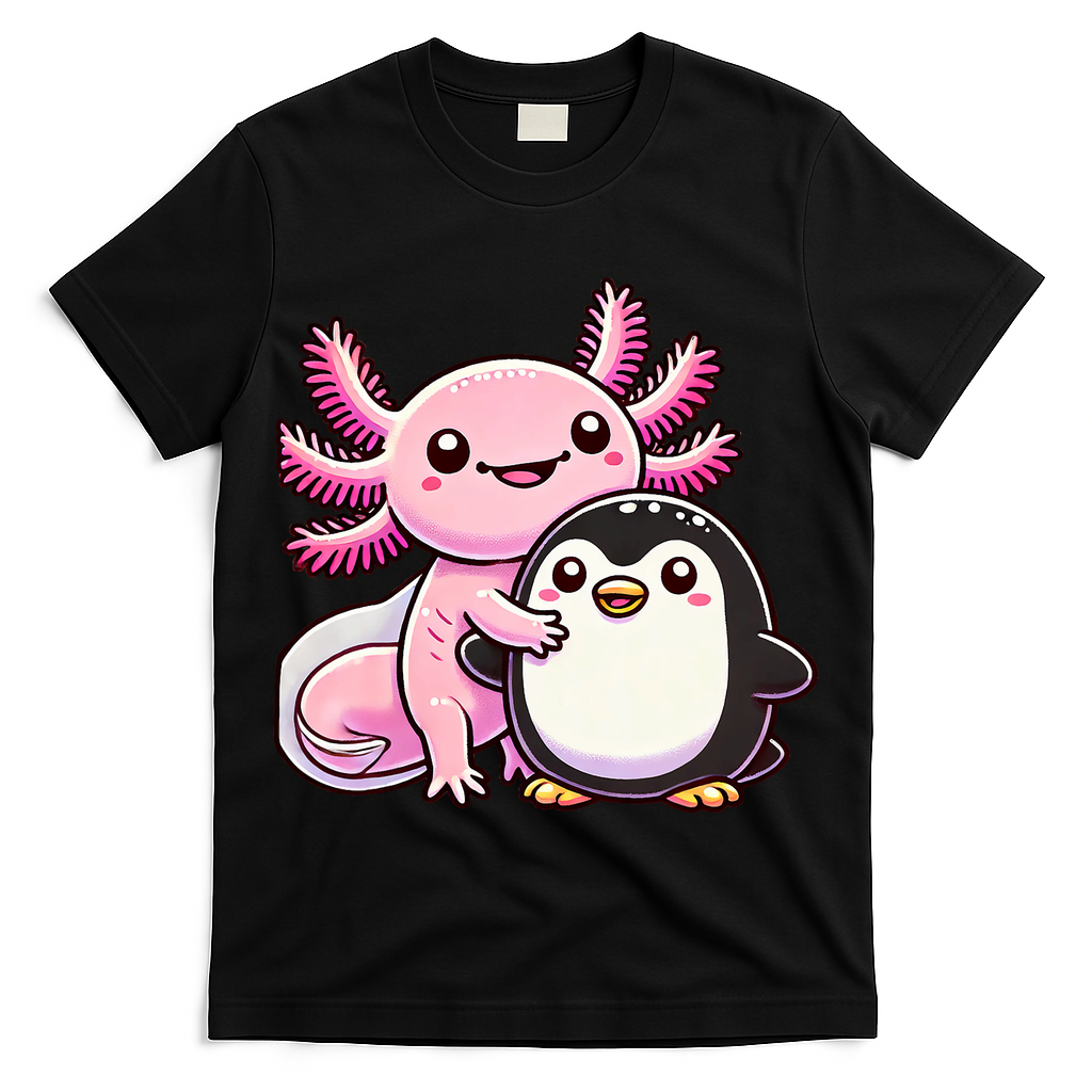 Cute Axolotl Hugging Penguin T-Shirt