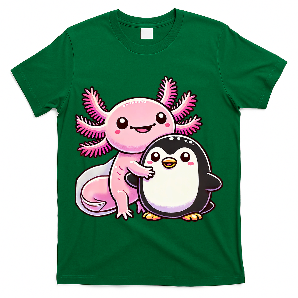 Cute Axolotl Hugging Penguin T-Shirt