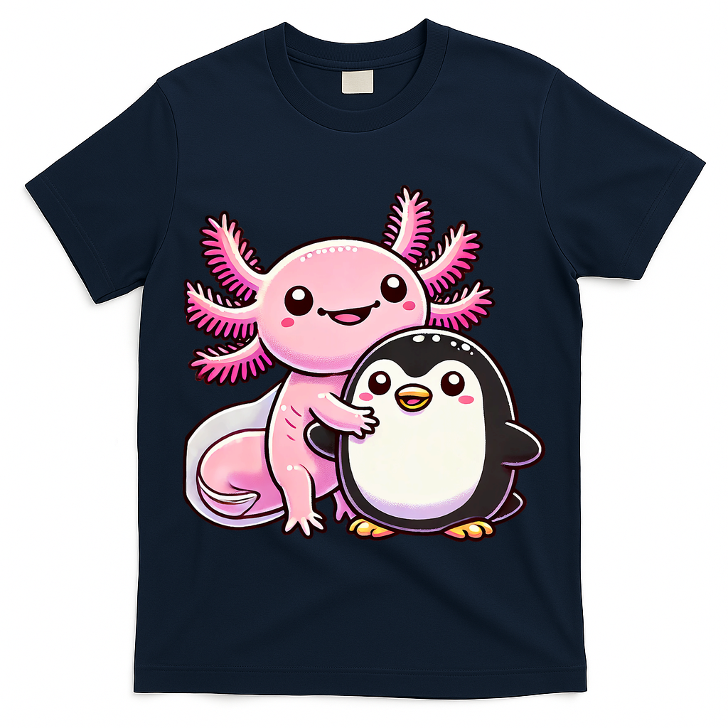 Cute Axolotl Hugging Penguin T-Shirt
