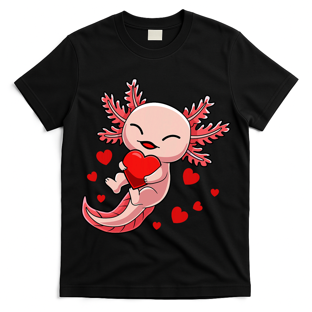 Cute Axolotl Heart Valentines Day T-Shirt