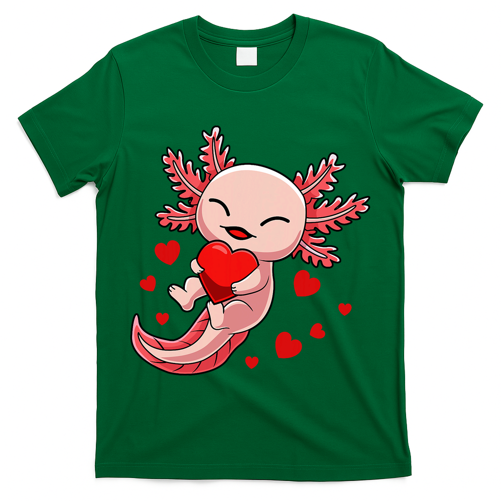 Cute Axolotl Heart Valentines Day T-Shirt