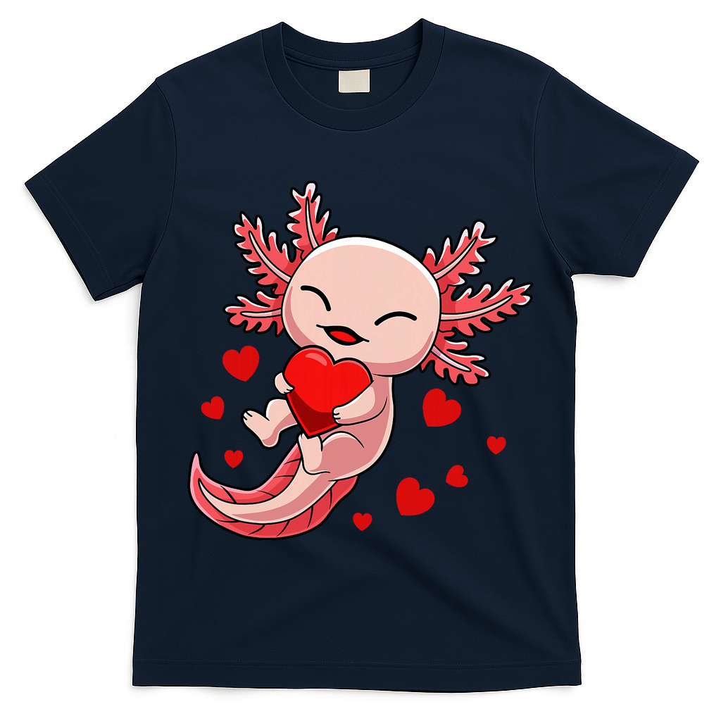 Cute Axolotl Heart Valentines Day T-Shirt