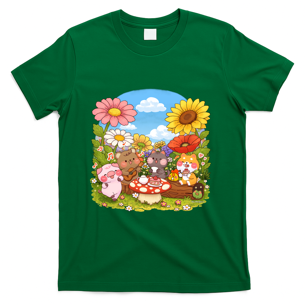 Cute Animals in Giant Flower Field - Green