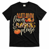 Cute Autumn Leaves And Pumpkins Please T-Shirt - Black